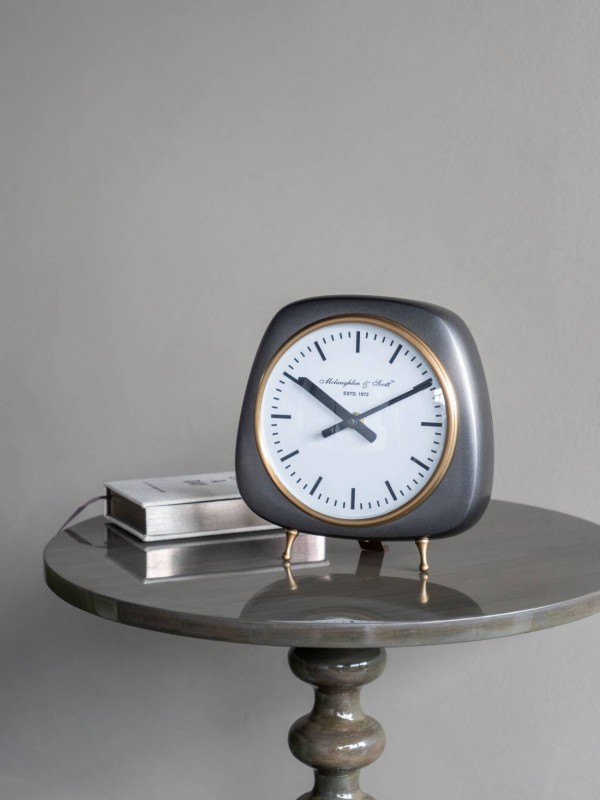 Zegar nablatowy Mid-Century 20 cm styl retro czerń i mosiądz