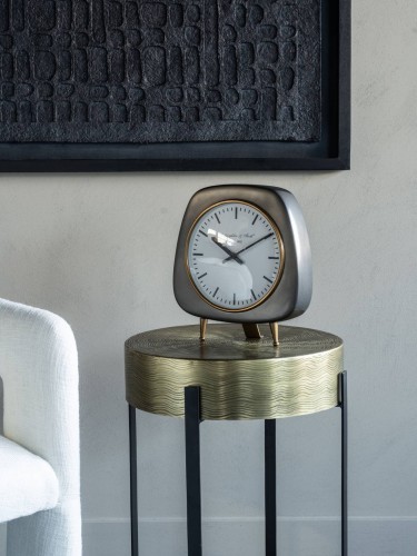 Zegar stojący Mid-Century 28 cm styl retro czerń i mosiądz