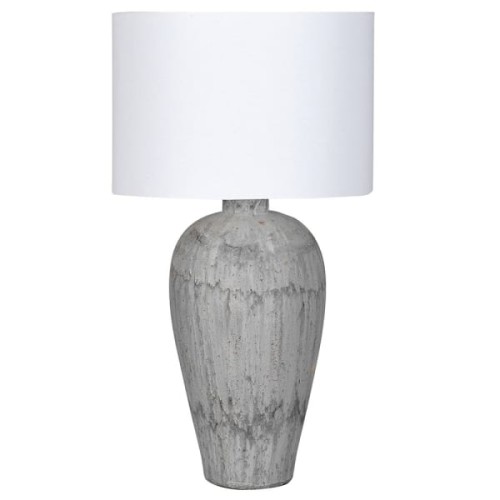Duża lampa stołowa Burton Grey 83 cm terrakota z białym abażurem 