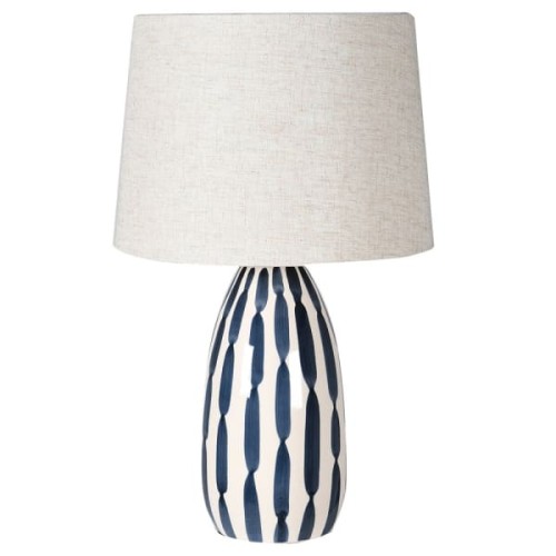 Lampa stołowa Distel Blue 57 cm żelazna podstawa z lnianym abażurem 