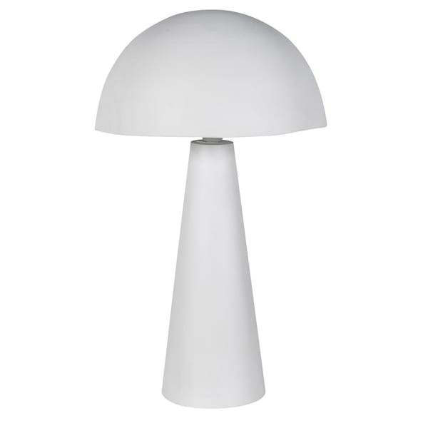 Biała lampa stołowa z metalowym kloszem