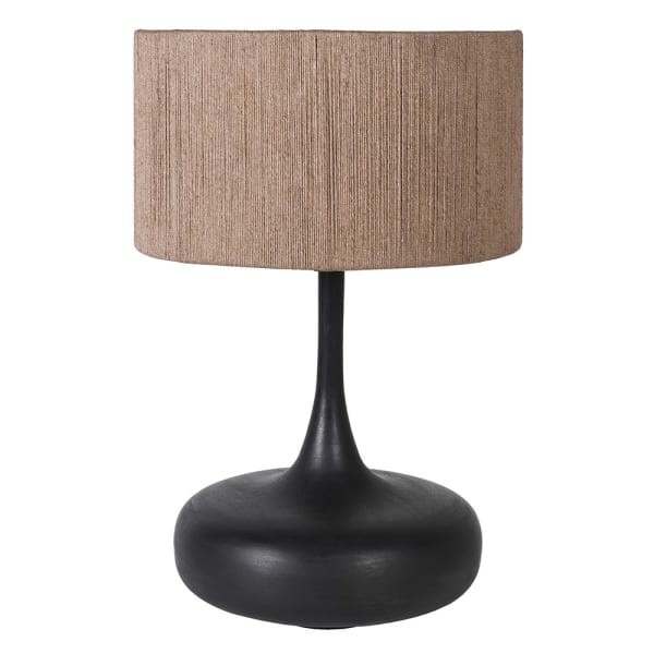 Czarna lampa stołowa z abażurem z juty