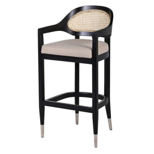 Krzesło barowe hoker Chelsea Black 103 cm wysokości rattan plecionka wiedeńska