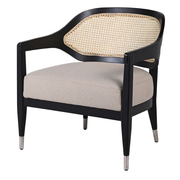Fotel do salonu Chelsea Black 73 cm rattan  - fotel z plecionką wiedeńską idealny do salonu