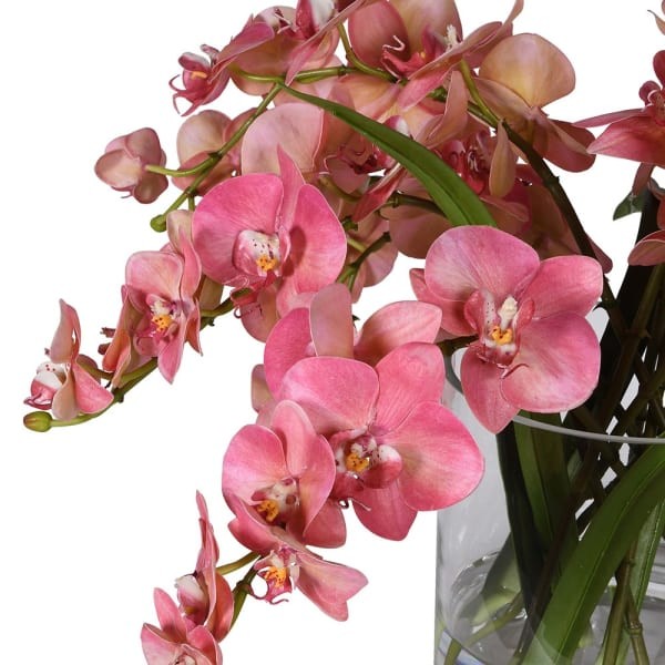 Dekoracja sztuczne kwiaty Orchid Pink orchidee róż 36 cm wysokości szklany wazon