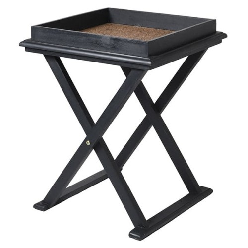Stolik pomocniczy Zelten 54 cm drewniana czarna rama blat rattan skrzyżowane nogi