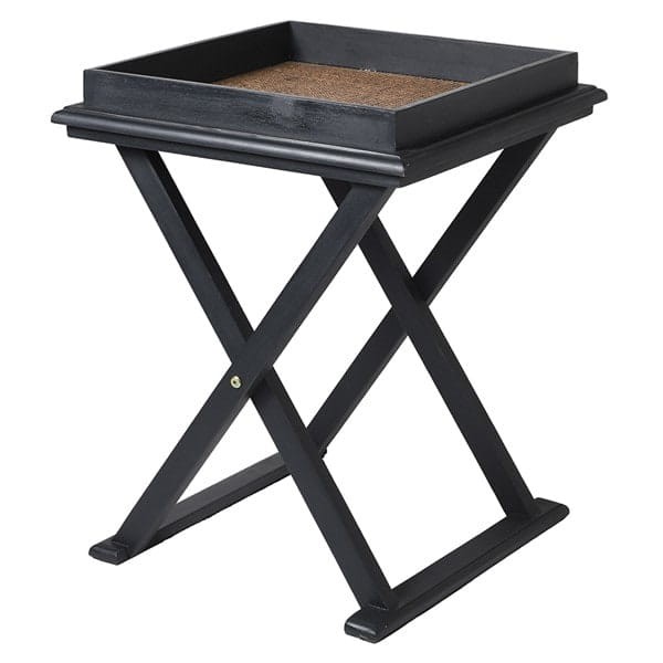 Stolik pomocniczy Zelten 54 cm drewniana czarna rama blat rattan skrzyżowane nogi