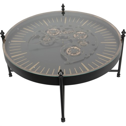 Okrągły stolik kawowy Clock Gold 100 cm metalowy szklany blat zegar z mechanizmem