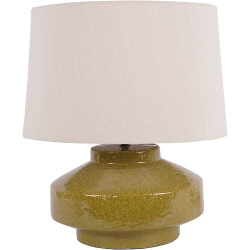 Zielona lampa stołowa Portland 45,5 cm z ceramiczną podstawą i beżowym abażurem