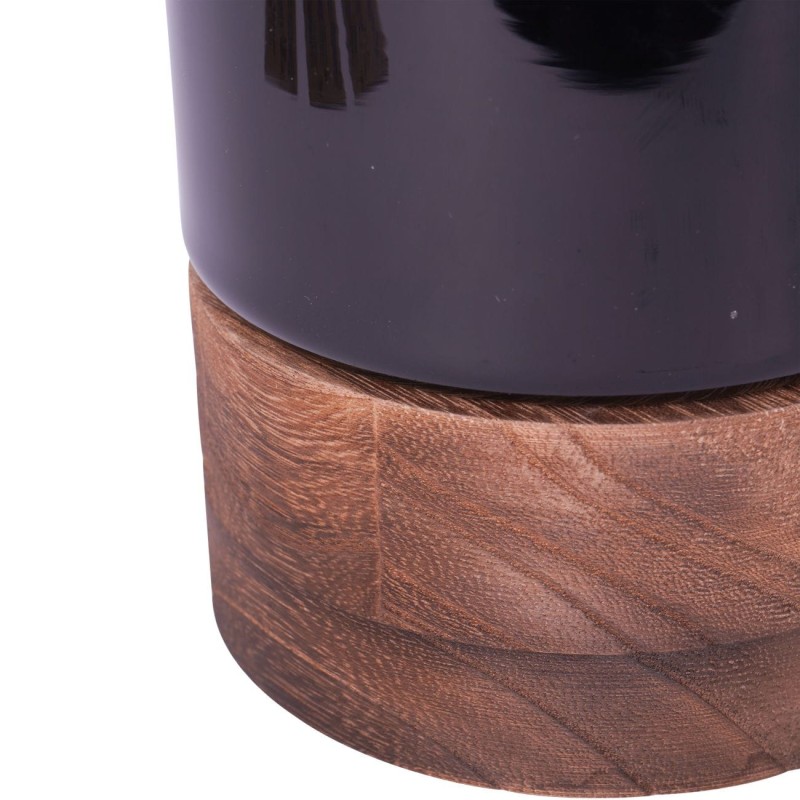 Szklany wazon Noir M 20,5 cm czarne szkło drewniana podstawa