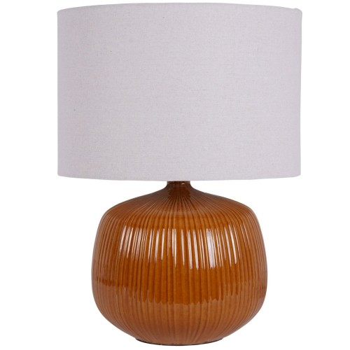 Pomarańczowa lampa stołowa Ceramic Burst 51,5 cm z ceramiczną podstawą i lnianym abażurem