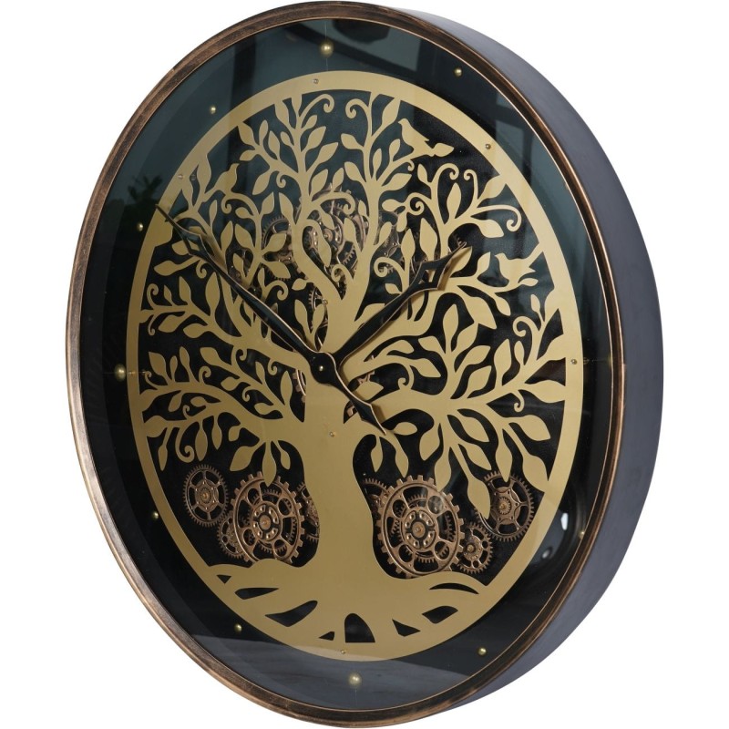 Zegar ścienny Yggdrasil 80 cm złoto i czerń duży zegar metalowy widoczny mechanizm