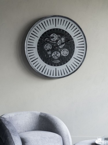 Duży zegar ścienny Ennismore Silver 100 cm z widocznym mechanizmem