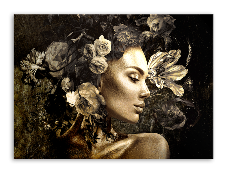 Obraz glasspik Lady obraz za szkłem złota rama 70x100 cm