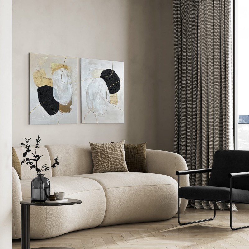 Nowoczesny obraz dwa panele Linton 50x170 cm biel złoto czerń