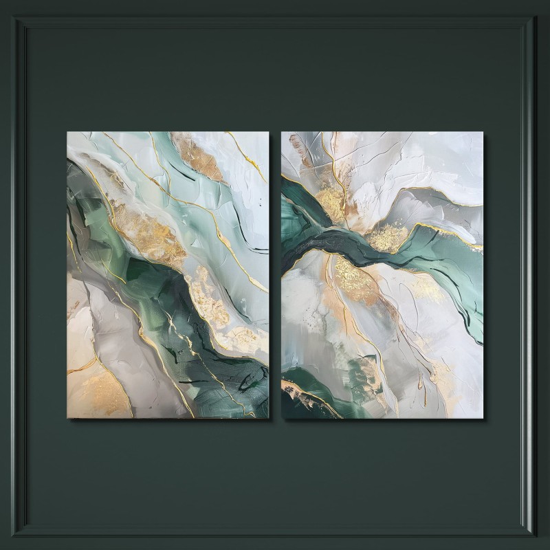 Nowoczesny obraz dwa panele Green 50x70 cm zieleń i złoto