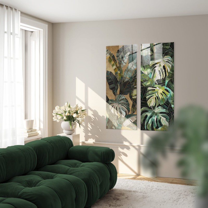 Obraz glasspik Monstera II obraz za szkłem metaliczny efekt 50x125 cm
