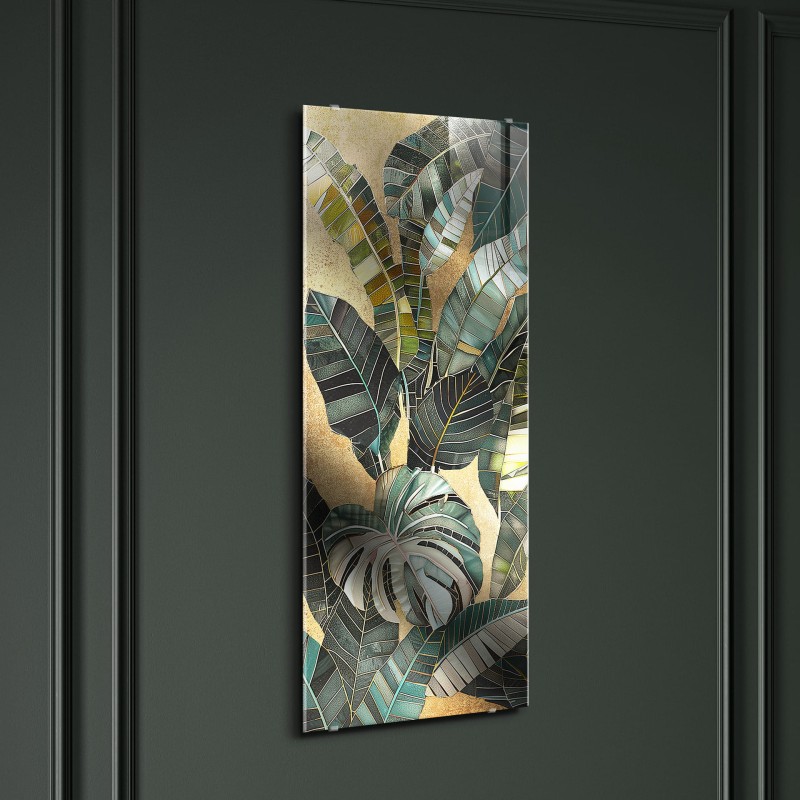 Obraz glasspik Monstera II obraz za szkłem metaliczny efekt 50x125 cm