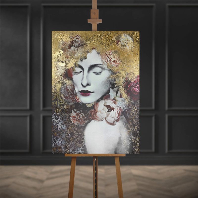 Obraz na płótnie Flower Gold obraz ręcznie malowany 70x100 cm