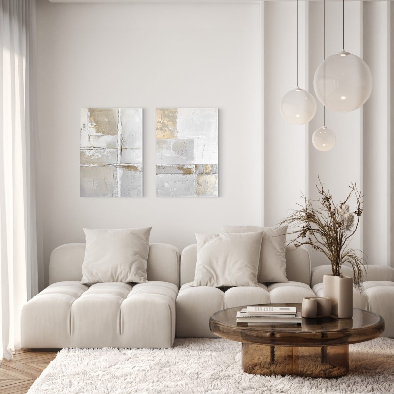 Nowoczesny obraz dwa panele Lyall 50x70 cm biel złoto