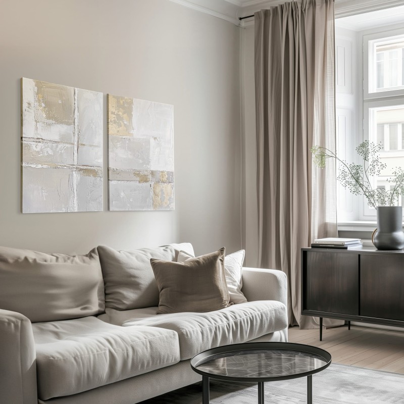 Nowoczesny obraz dwa panele Lyall 50x70 cm biel złoto