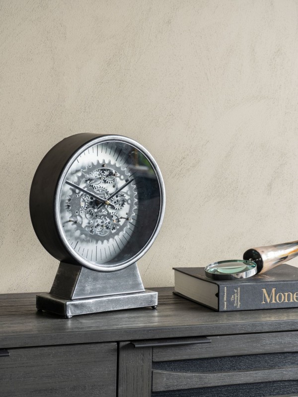 Zegar stojący Ennismore 32 cm srebro czerń ruchomy mechanizm