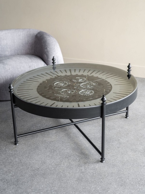 Okrągły stolik kawowy Clock Black 100 cm z zegarem