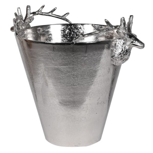Srebrny cooler Stag 35 cm – aluminiowa misa na wino i szampana z motywem jelenia