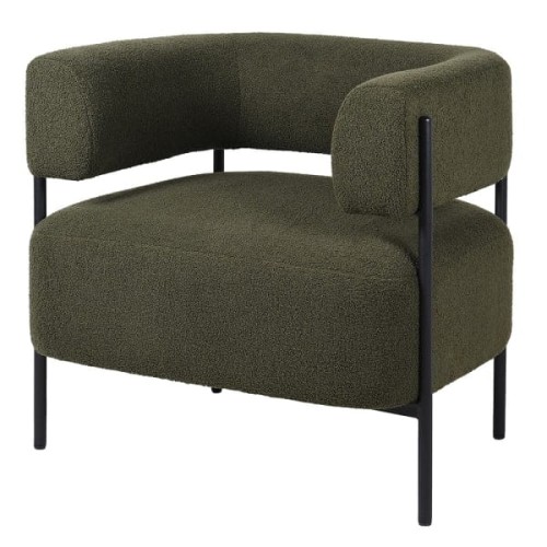 Fotel Linton Green zielona tkanina boucle dekoracyjny fotel do salonu