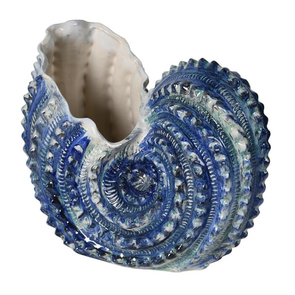 Duży wazon Organic Shell 41 cm niebieska muszla ornament ceramika