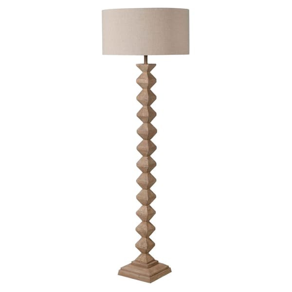 Lampa podłogowa Wooden Fir 160 cm drewno jodły kremowy lniany abażur