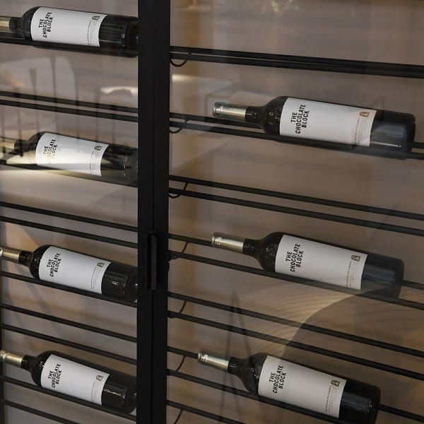 Witryna Iron Wine czarna szafa na wino / butelki 187 cm żelazo szkło