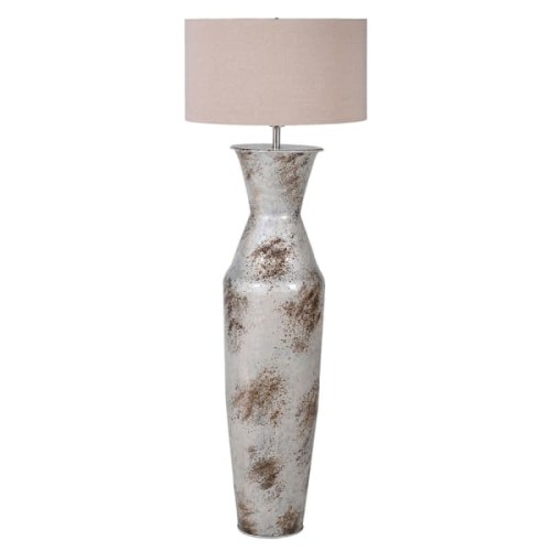 Lampa Stojąca Sloane Iron 162 cm żelazna zdobiona podstawa lniany abażur