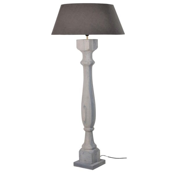 Lampa podłogowa Wooden Grey 158 cm drewno mango szary abażur