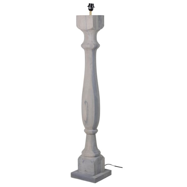 Lampa podłogowa Wooden Grey 158 cm drewno mango szary abażur