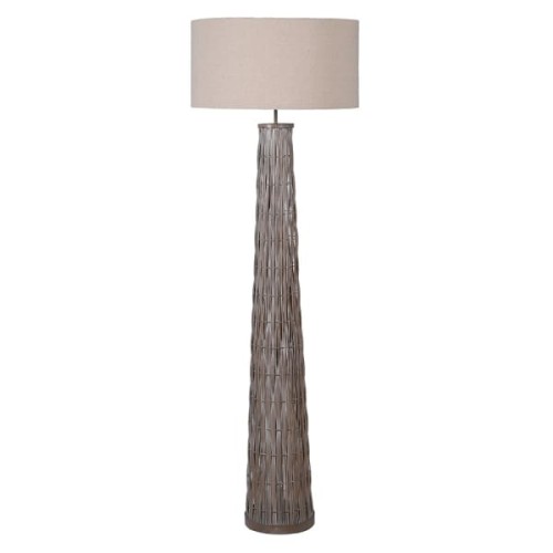 Lampa podłogowa Bamboo 158 cm – pleciona brązowa podstawa i kremowy lniany abażur