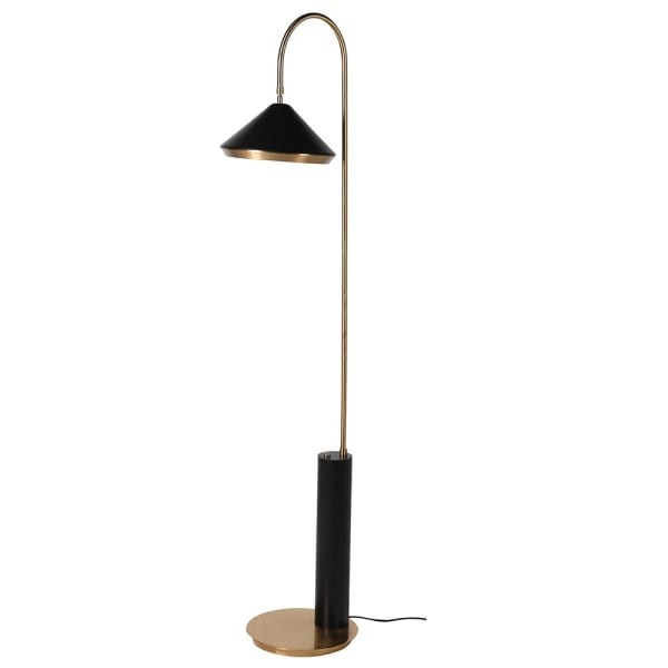 Czarna lampa podłogowa Mayfair Brass 179 cm z mosiężnymi detalami