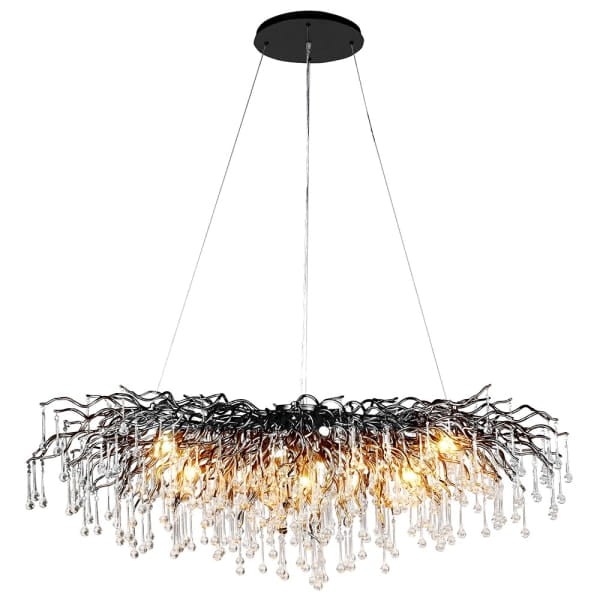 Czarny żyrandol ze szklanymi kroplami – luksusowa lampa wisząca do salonu