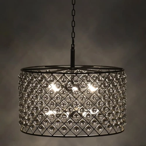 Żyrandol Bremner Round 70 cm średnicy czarna rama szklane zawieszki 