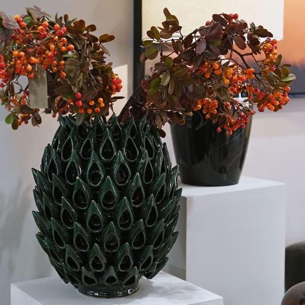 Zielony wazon ceramiczny Green 35 cm - wazon zdobiony dekoracja do salonu i jadalni