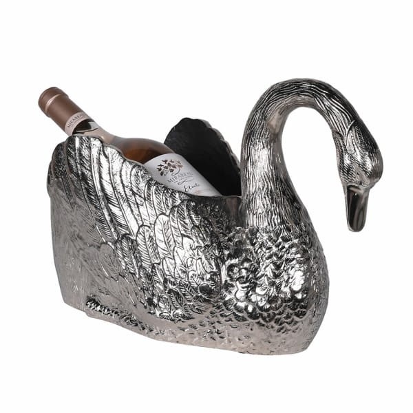 Cooler Swan 38 cm - srebrny cooler aluminium - motyw łabędzia