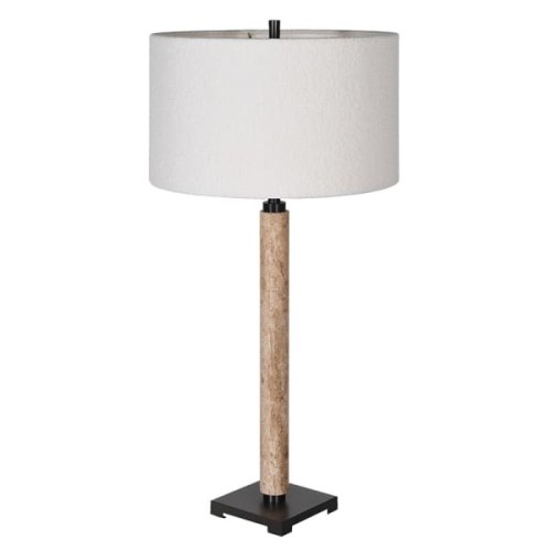 Lampa stołowa Bromley 84 cm marmurowa podstawa jasny abażur