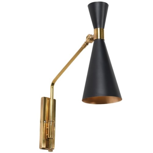 Lampa ścienna Mayfair kinkiet 49 cm mosiądz czarny klosz