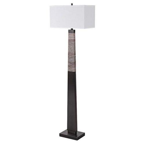 Lampa stojąca Bromley Black 170 cm marmurowa podstawa stożkowa biały abażur  
