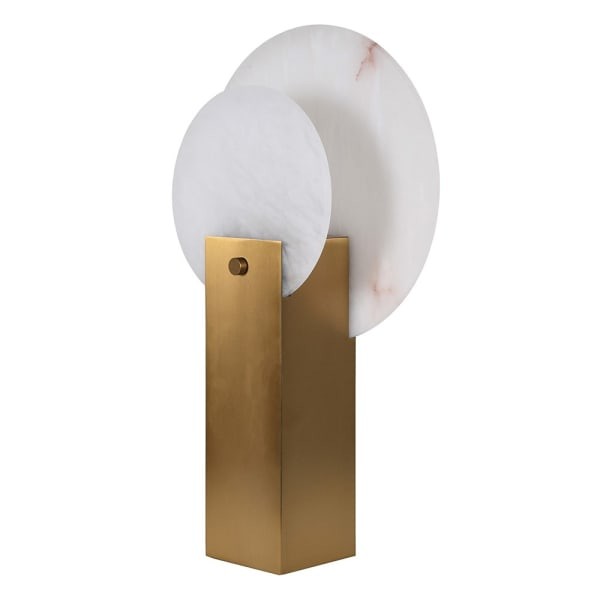 Lampa stołowa Alabaster Gold Disc 50 cm złota żelazna podstawa dysk alabaster