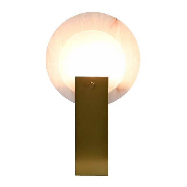 Lampa stołowa Alabaster Gold Disc 50 cm złota żelazna podstawa dysk alabaster