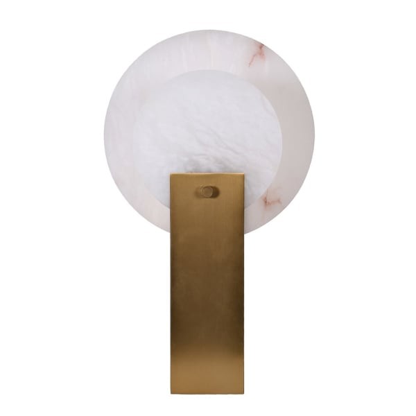 Lampa stołowa Alabaster Gold Disc 50 cm złota żelazna podstawa dysk alabaster