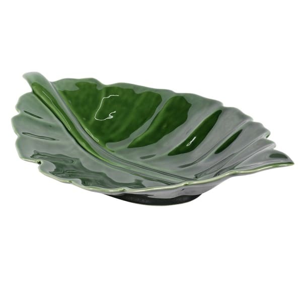 Zielona kamionkowa patera Ayrton Leaf w kształcie liścia