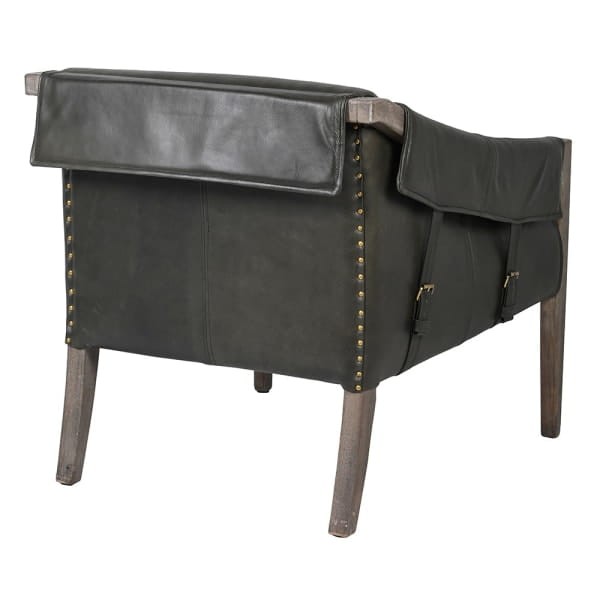 Skórzany fotel Vintage Grey skóra naturalna drewno mango