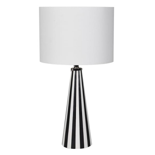 Lampa stołowa Kinnerton 72 cm czarno-białe pasy inkrustowana lampa do salonu lniany abażur